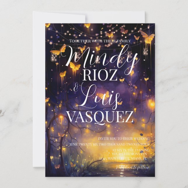 Invitación de boda Luces de hadas Mariposas (Anverso)