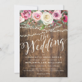 INVITACIÓN DE BODA| Luces florales de madera rústi