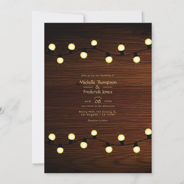 Invitación de boda Luces Rústicas (Anverso)