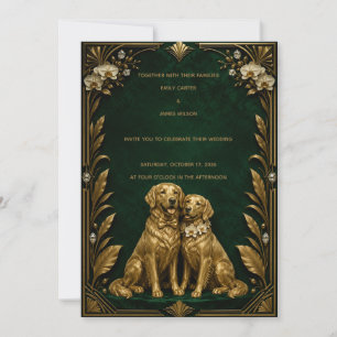 Invitación de Boda Lujo Esmeralda Oro Golden Retri