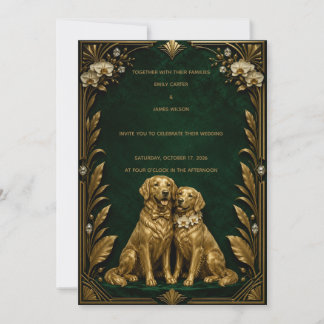 Invitación de Boda Lujo Esmeralda Oro Golden Retri