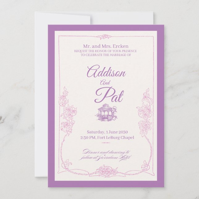 Invitación de boda Lujo Lila Claro (Anverso)