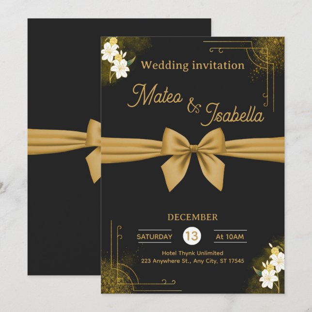 Invitación de boda lujosa en oro (Anverso / Reverso)