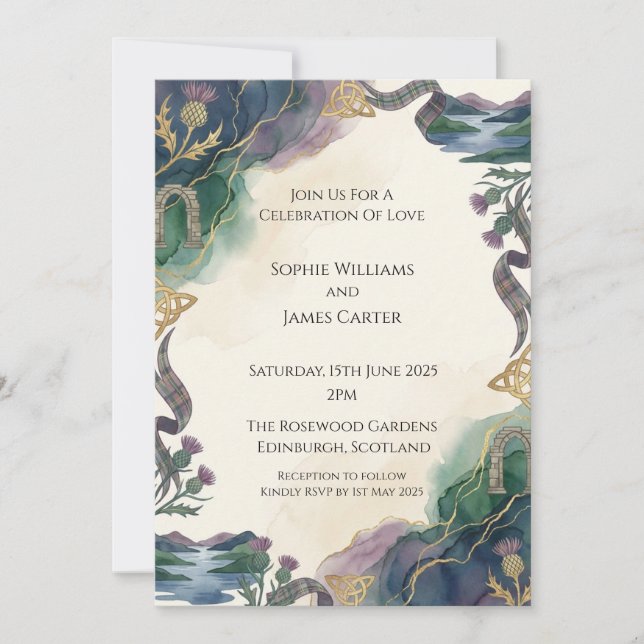 Invitación de boda luminosa de las Highlands (Anverso)