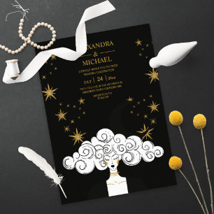 Invitación de Boda Luna Celestial de Oro Negro Mís
