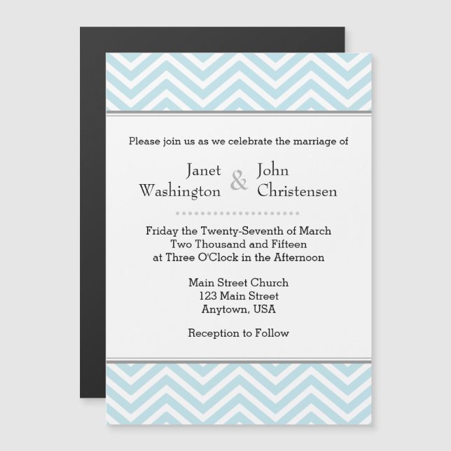 Invitación de boda magnética Chevron azul en polvo (Anverso/Reverso)