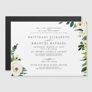 Invitación de boda magnética floral blanca simple
