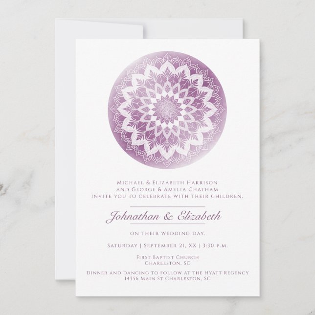 Invitación de boda Mandala de encaje rosa (Anverso)