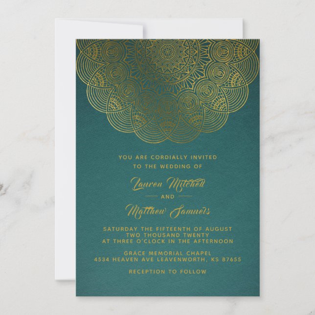 Invitación de boda mandala de oro (Anverso)
