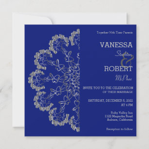 Invitación de boda mandala floral plateada elegant