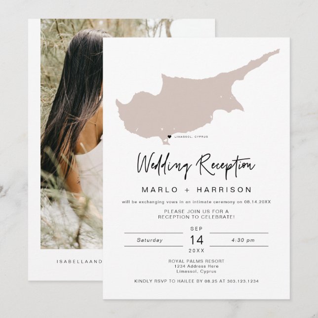 Invitación de boda Mapa de Chipre en Rosa Claro QU (Anverso / Reverso)