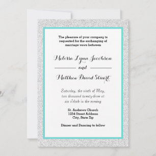 Invitación de boda - Marco de brillo blanco y azul