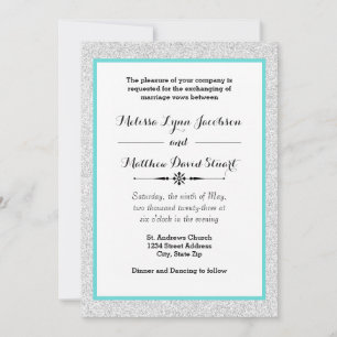 Invitación de boda - Marco de brillo blanco y azul