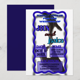 Invitación de boda | Marco ondulado azul moderno e