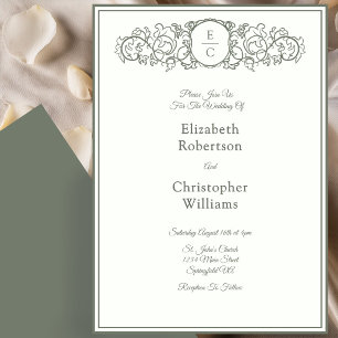 Invitación de Boda Marfil y Verde con Cresta de Mo