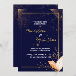 invitación de boda marina con colores dorados