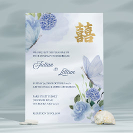 Invitación de Boda Mariposa Azul Oro