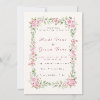 Invitación de boda mariposa rosa boho - Acuarela