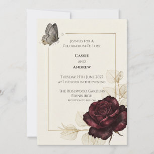 Invitación de boda Mariposa Rosa de Borgoña