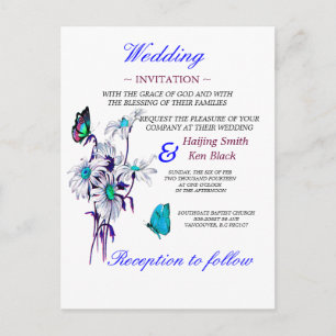 Invitación de Boda Mariposas y Margaritas Azules