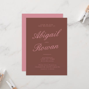 Invitación de boda marrón chocolate rosa polvorien