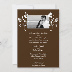 Invitación de Boda Marrón con Acentos Florales Bla