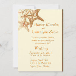 invitación de boda marrón en la playa de mar
