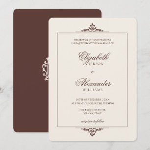 Invitación de Boda Marrón Espresso Cresta Vintage