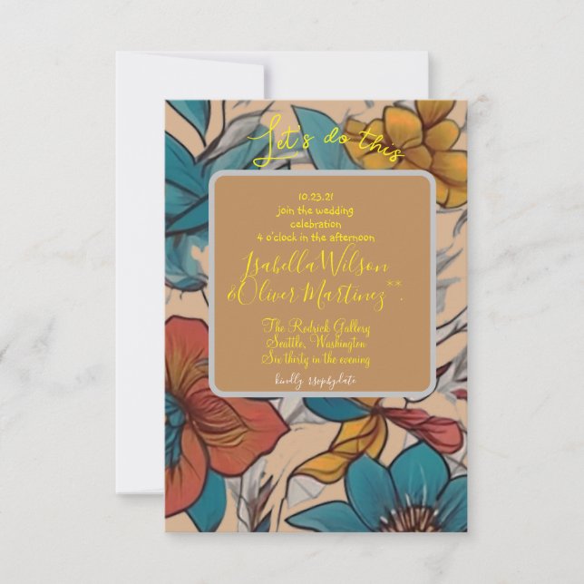 invitación de boda marrón floral (Anverso)