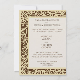 Invitación de boda marrón oscuro y beige