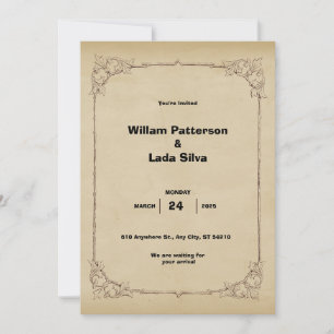 invitación de boda marrón vintage