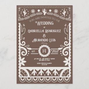 Invitación de Boda Marrón y Blanco Rústica con Pap