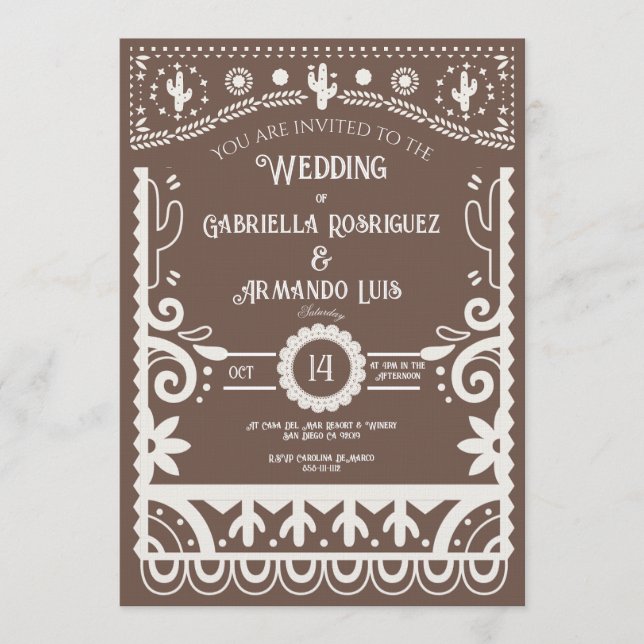 Invitación de Boda Marrón y Blanco Rústica con Pap (Anverso)