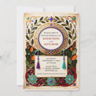 Invitación de boda marroquí de tono de joya dorada