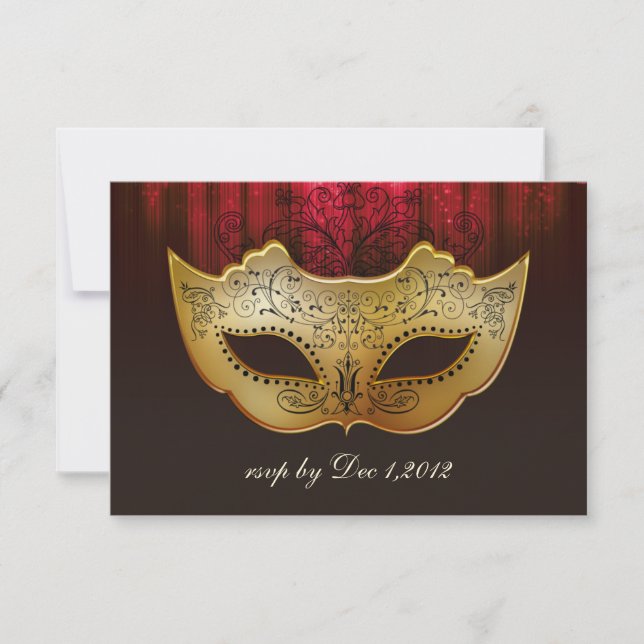 Invitación de boda Mascarada Fancy Flourish Gold P (Anverso)