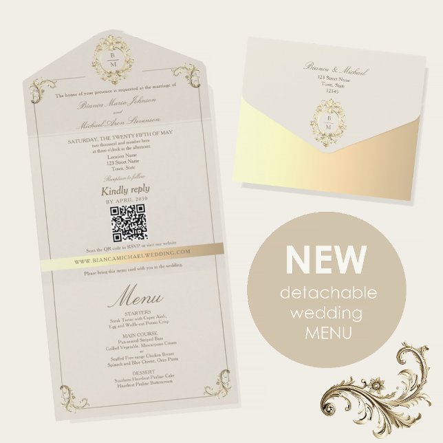 Invitación de Boda + Menú Todo en Uno Barroco Dora (Subido por el creador)