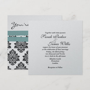 Invitación de Boda metálica en Plata de Damasco y 