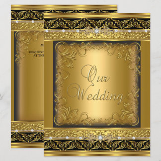 Invitación de Boda Metálico Dorado Diamante Negro