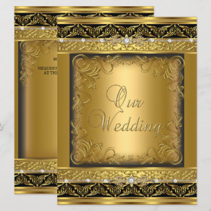 Invitación de boda metálico oro diamante negro