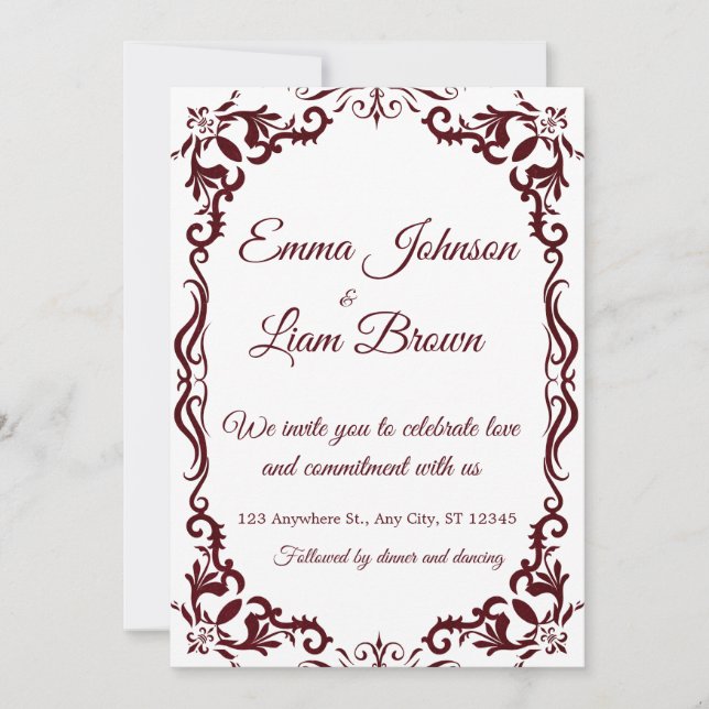 Invitación de boda mexicana de Borgoña con Papel P (Anverso)