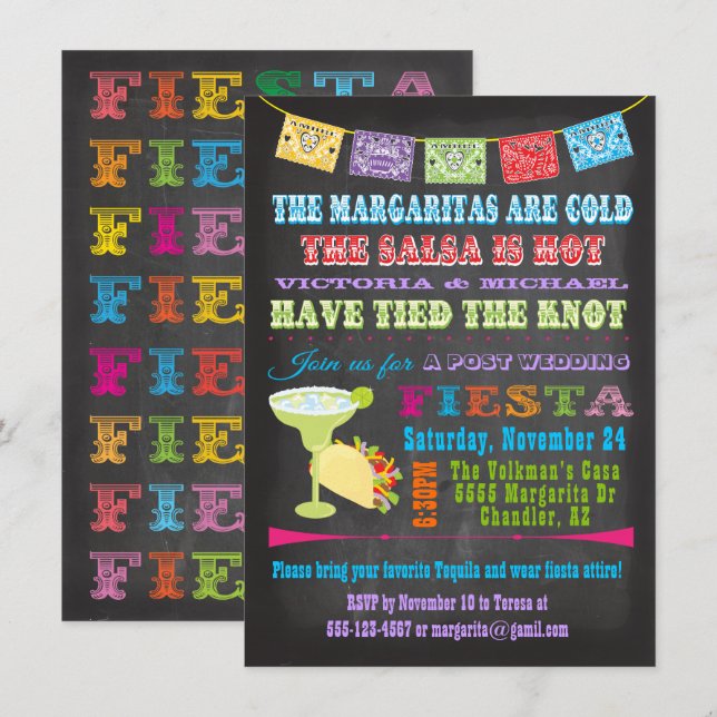 Invitación de boda mexicana después de la fiesta (Anverso / Reverso)