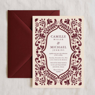 Invitación de boda mexicana Papel Picado Borgoña