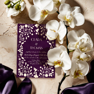 Invitación de boda mexicana púrpura vintage
