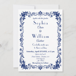 Invitación de boda mexicana Talavera azul