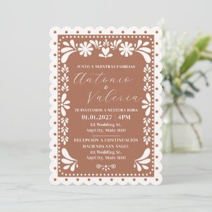 Invitación de Boda Mexicana Terracota Papel Picado
