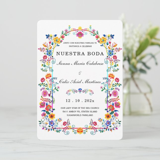 Invitación De Boda Mexicanas llenas de color (Anverso de pie)