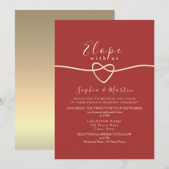 Invitación de Boda Micro Romántico Rojo (Anverso / Reverso)