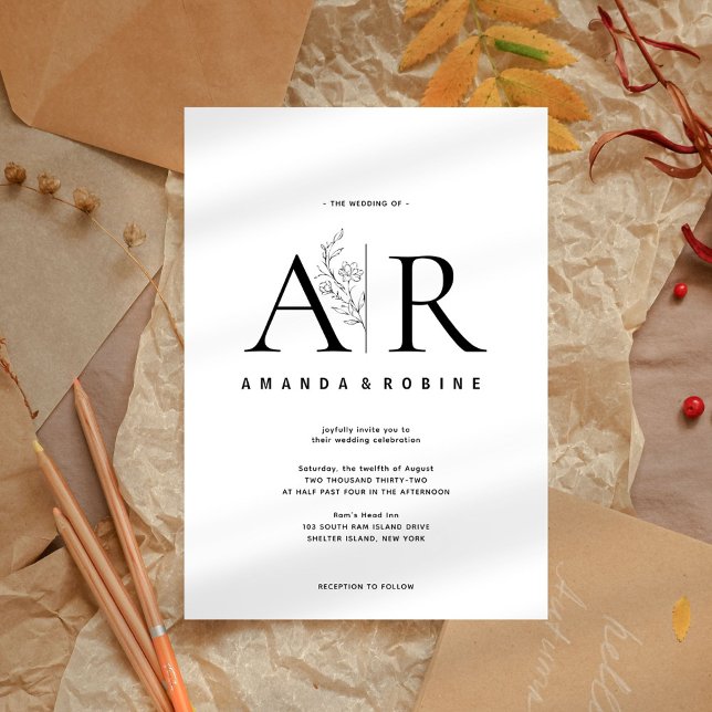 Invitación de boda mínima moderna de Iniciales (Subido por el creador)