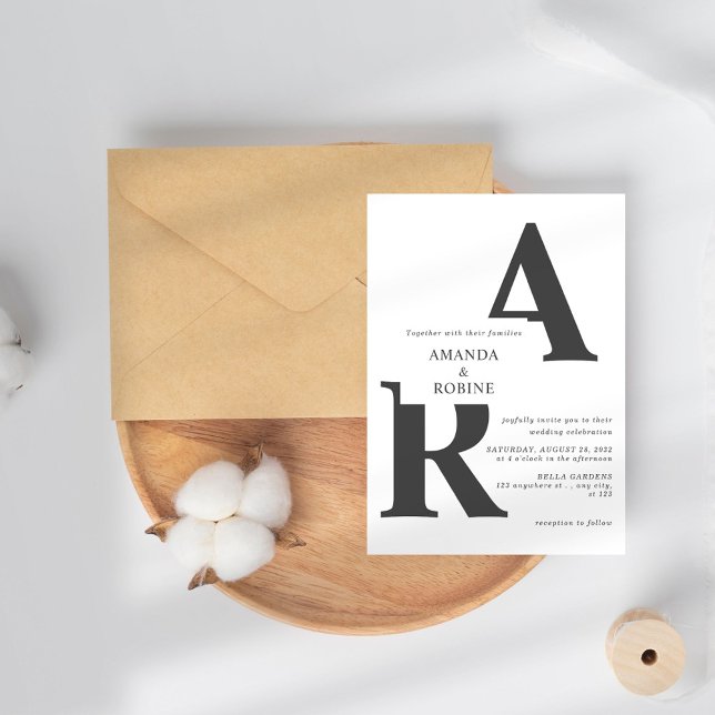 Invitación de boda mínima moderna de Iniciales (Subido por el creador)