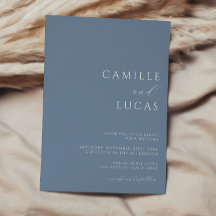 Invitación de boda minimal moderna azul polvorient